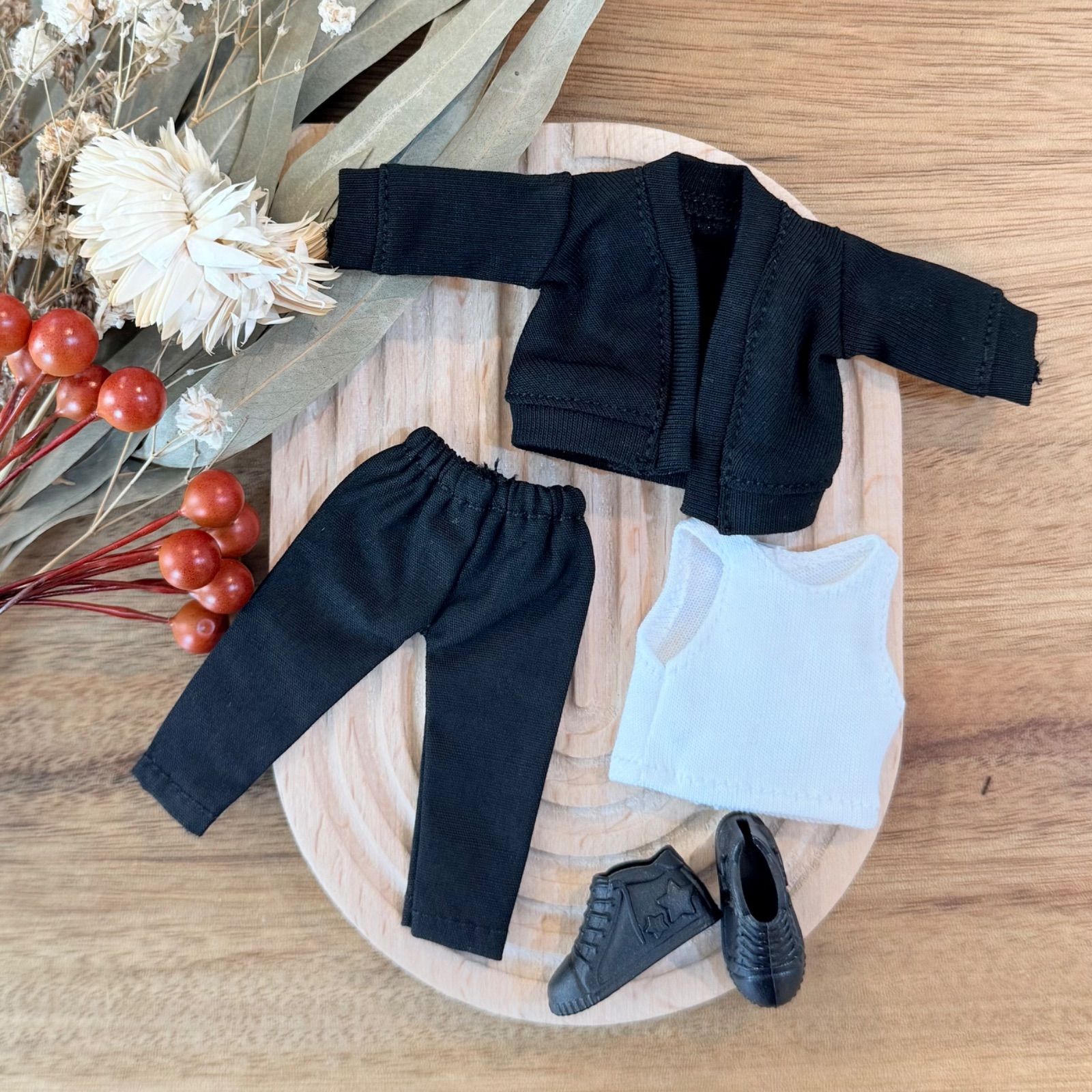 オビツ11 服 ＠コート×インナー×カーディガン×パンツ×ペンダント ５点セット オビツ11 ドール 人形 服 衣装 アウター カーディガン