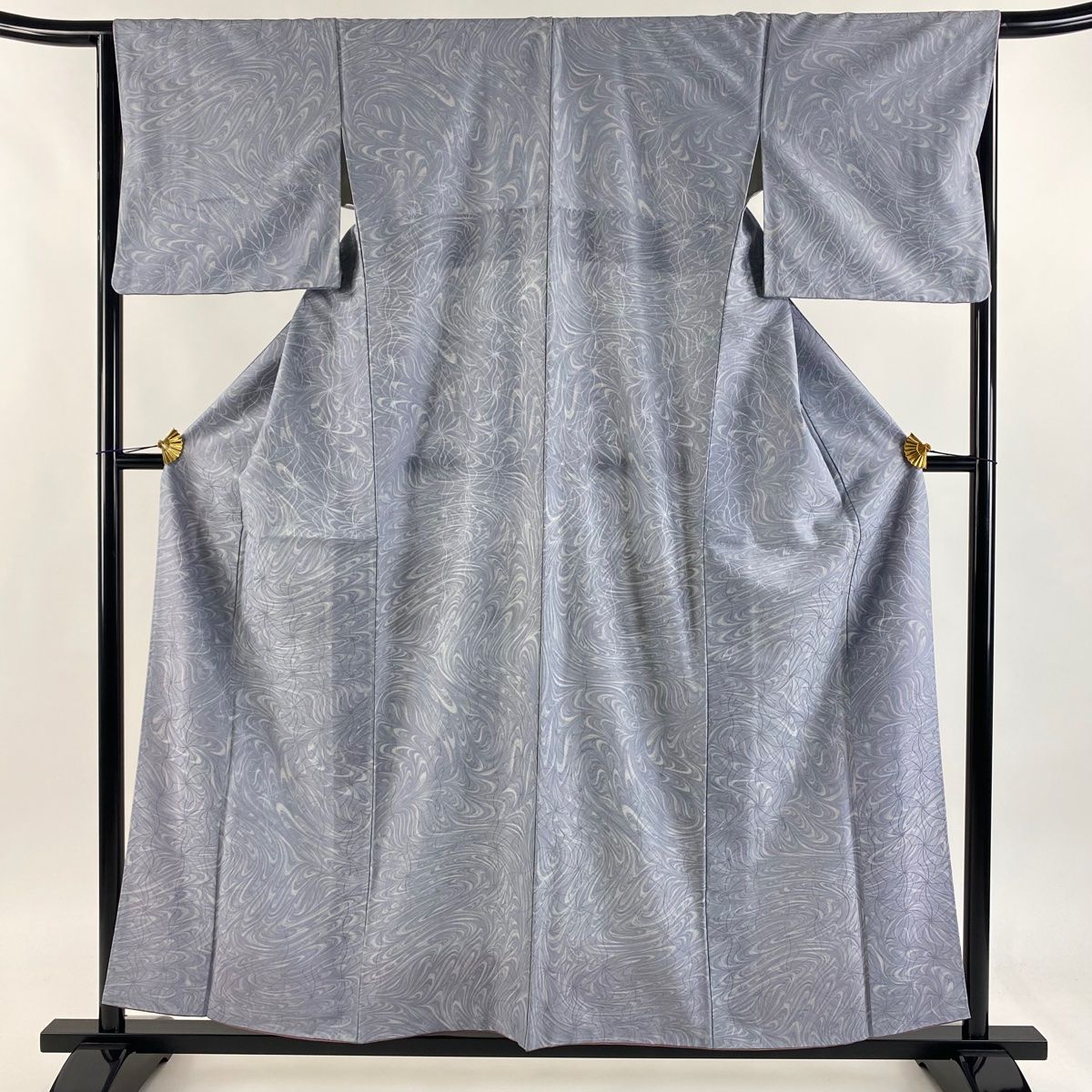 小紋 身丈156.5cm 裄丈65cm M 袷 幾何学模様 地紋 灰紫 正絹 秀品