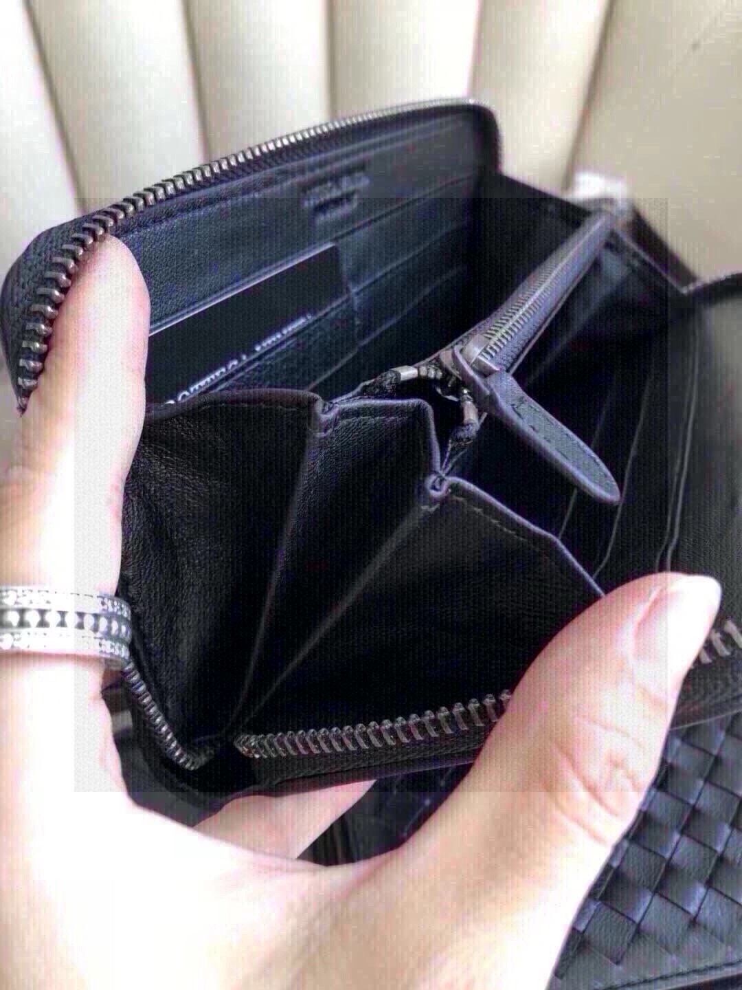 M*！様 Bottega Veneta 編み込みレザー 財布 BOTTEGA VENETA / ボッテガ・ヴェネタ/黒の編み込みレザー長財布