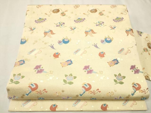 平和屋着物○九寸名古屋帯 フクロウ 金糸 正絹 逸品 CAAX7211hy