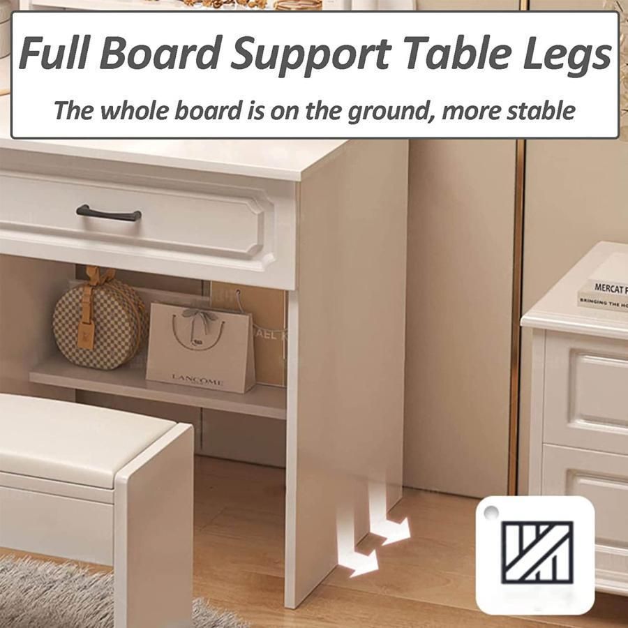 ドレッサー コンパクト 白 3色LED ライト収納沢山 化粧台 本日