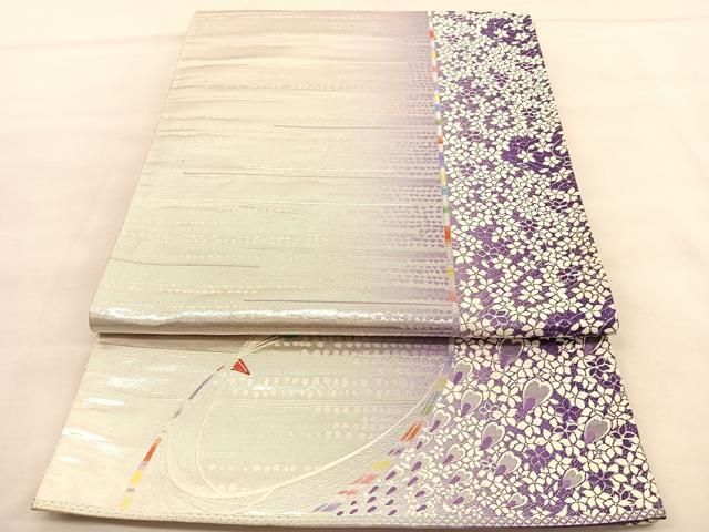 平和屋着物◎六通柄袋帯 唐織 花間道 銀糸 正絹 逸品 BAAU5537hv