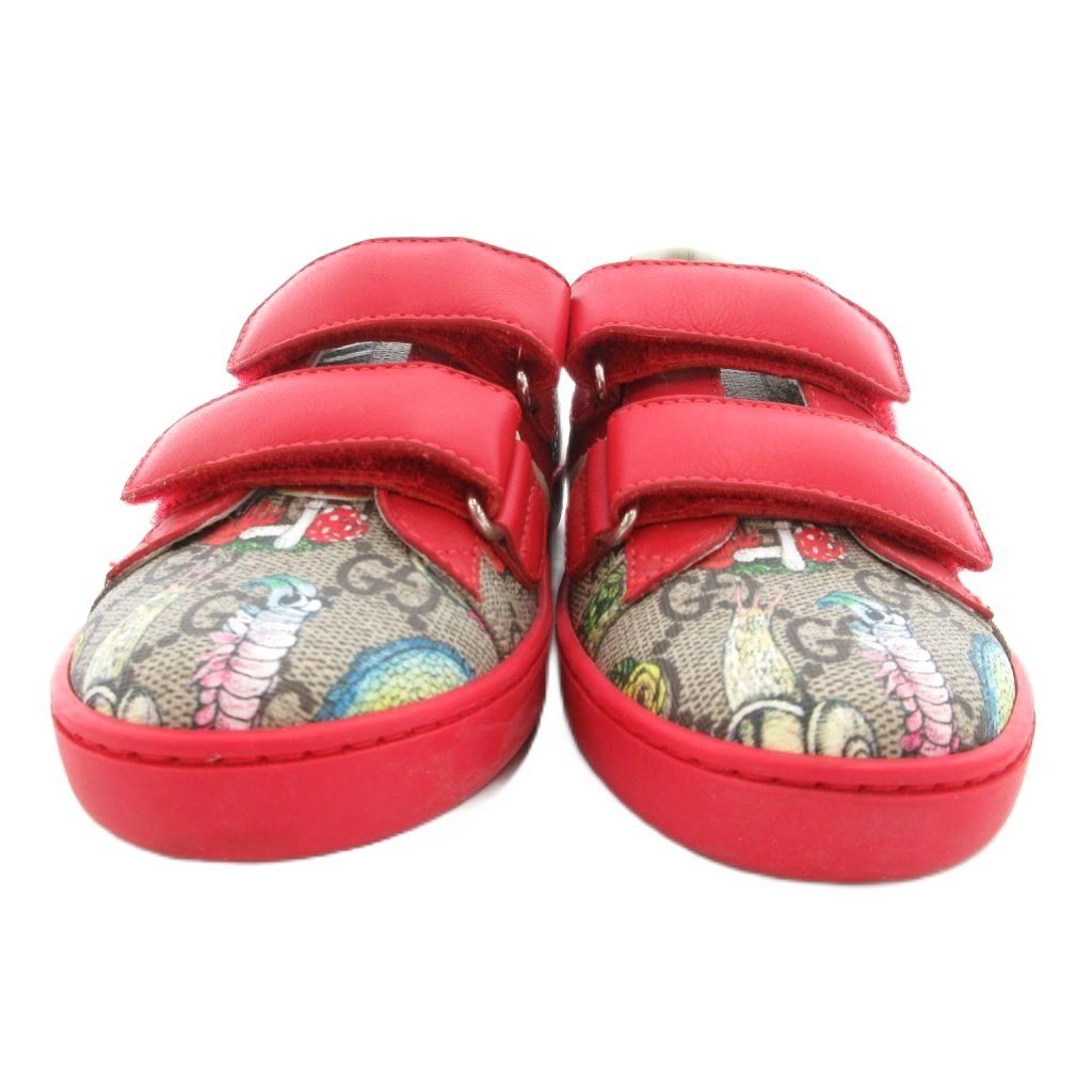 グッチ GUCCI × ヒグチユウコ スニーカー シューズ GGスプリーム ロゴ 総柄 ベルクロ 29 赤 レッド 茶 ブラウン JS