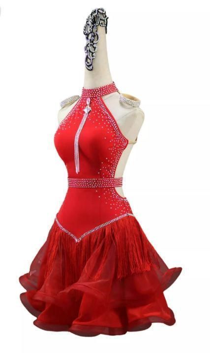 社交ダンスドレス ラテンドレス フリンジ デモ用 レッド 社交ダンスドレス ラテンドレス フリンジ デモ用 レッド