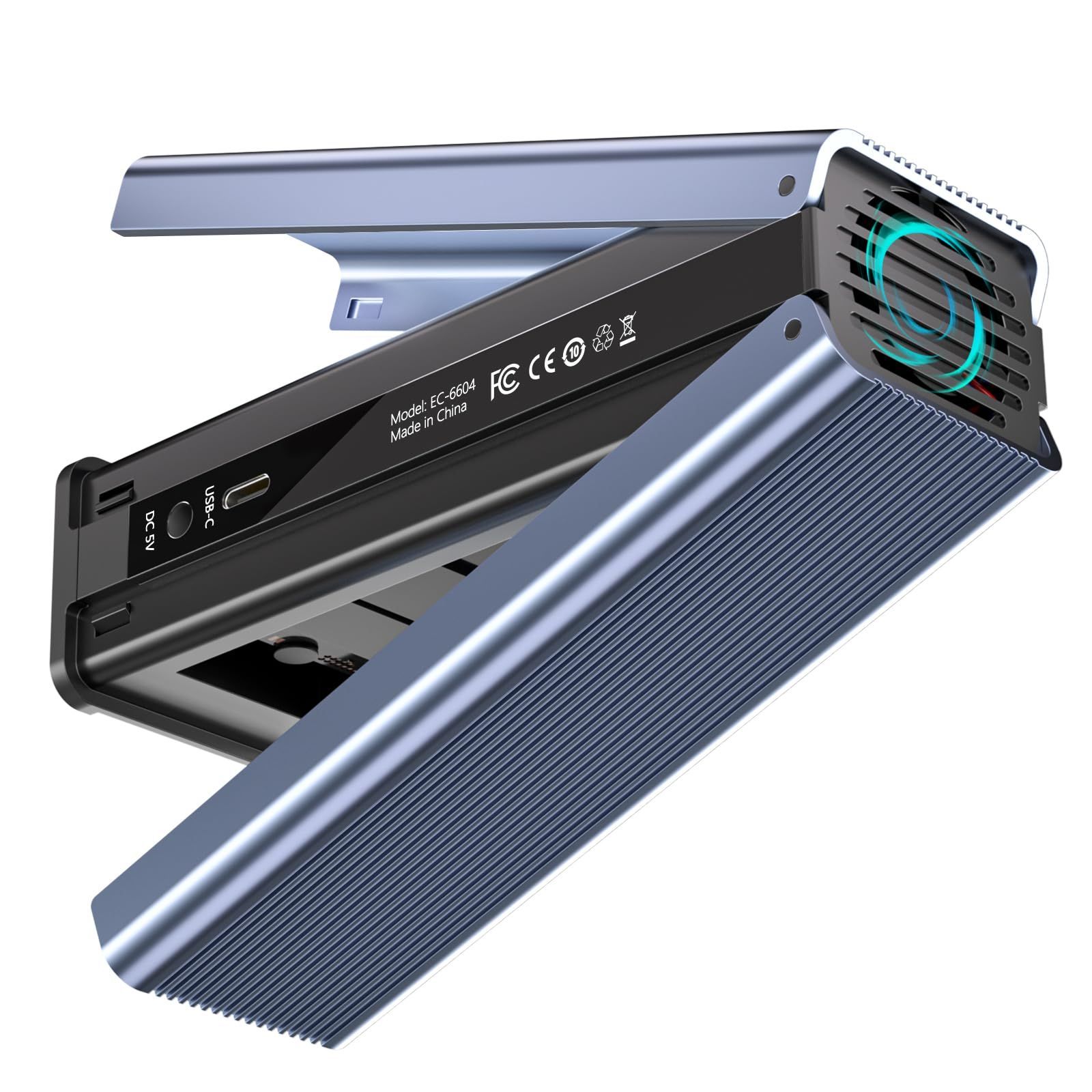 READYXIO USB-C NVME M.2 SSDケース 2ベイ コピー機能付 オフラインクローン 内蔵冷却ファン 10Gbps高速転送 M-Key|B-M Key対応 2230|2242|2260|2280 SSDに適用