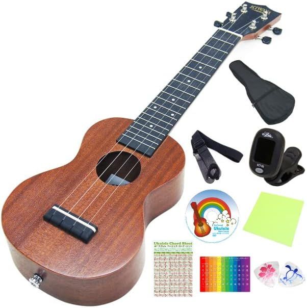 キワヤ ウクレレ KSU-1L ソプラノ ロングネック ウクレレ 入門7点セット Kiwaya Ukulele マホガニー製ウクレレ フェイマス Famous u