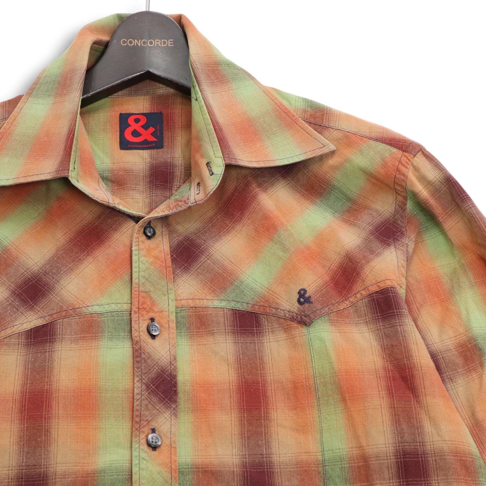 ドルチェアンドガッバーナ イタリア製 長袖 チェックシャツ 38 レッド系 DOLCE&GABBANA メンズ イタリア製❤️ドルチェアンドガッバーナ コットンシャツ 長袖