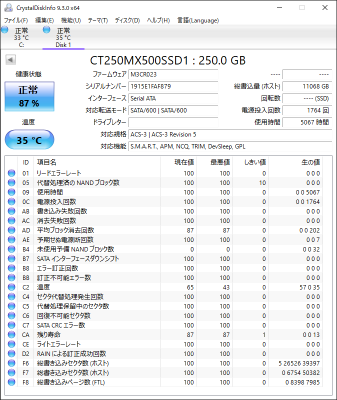 crucial MX500 2.5 SSD 250GB / / クルーシャル CT250MX500SSD1【583】