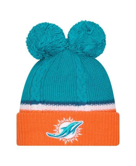 送料無料 ニューエラ レディース 帽子 アクセサリー Women s Aqua Miami Dolphins Double Bubble Cuffed With Pom Knit Hat Aqua