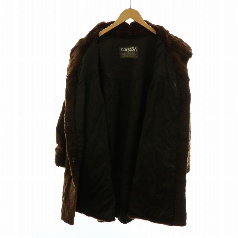 ノグチミチ様用 エンバ シェアードミンクコート ロング ダークブラウン 裏地総柄 エンバ EMBA 毛皮コート シェアードミンクファー ミドル 長袖 総