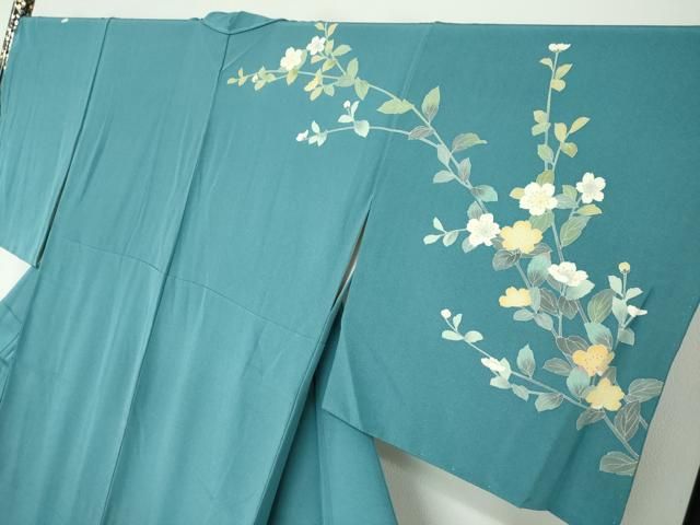 平和屋着物●訪問着　友禅　作家物　地紙草花文　正絹　逸品　未使用　DAAW5702ud 平和屋着物○訪問着 友禅 作家物 地紙風景草花文 正絹 逸品 未使用