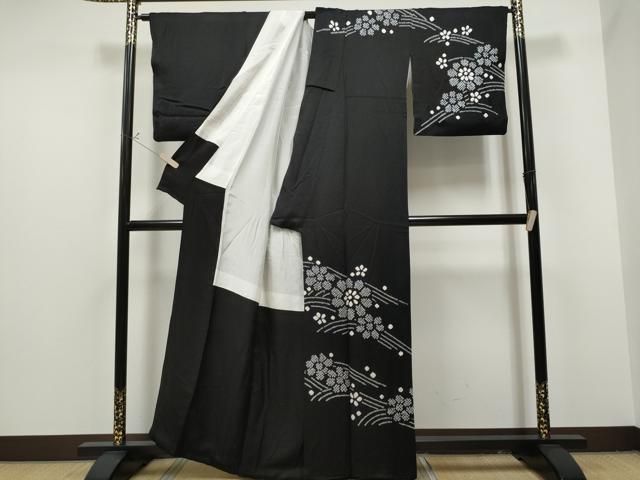 平和屋着物●上質な小紋　たたき染め　黒地　正絹　逸品　CAAU2037yc 平和屋着物○上質な小紋 たたき染め 黒地 正絹 逸品 CAAU2037yc