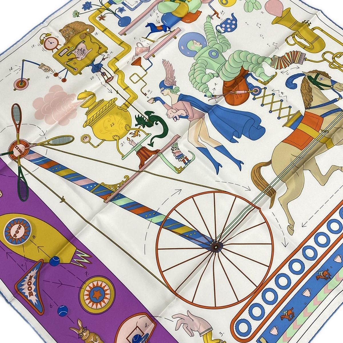 取扱商品6万点以上！ HERMES エルメス スカーフ カレ90 白×パープル×マルチ TEA FOR TWO ストリートスタイル