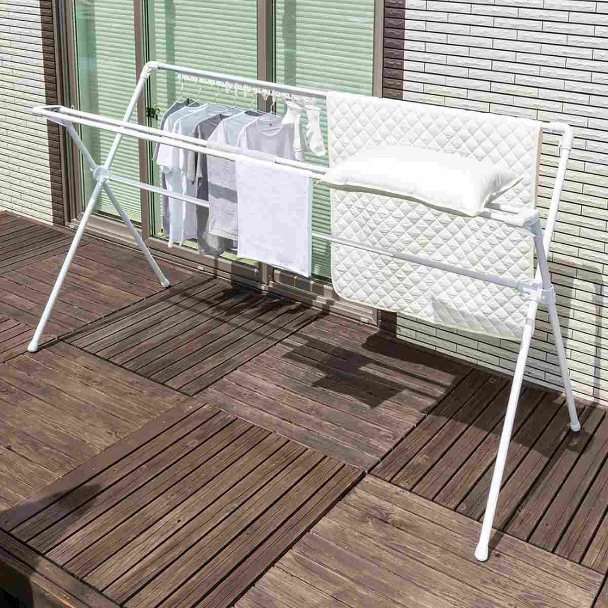 物干し 洗濯物干し 布団干し 伸縮式 X型 幅 145～235cm 物干しスタンド 伸縮 ハンガーホルダー付き 折り畳み Wバー 室内用物干し 大容量 組み立て簡単 コンパクト 収納 ホワイト