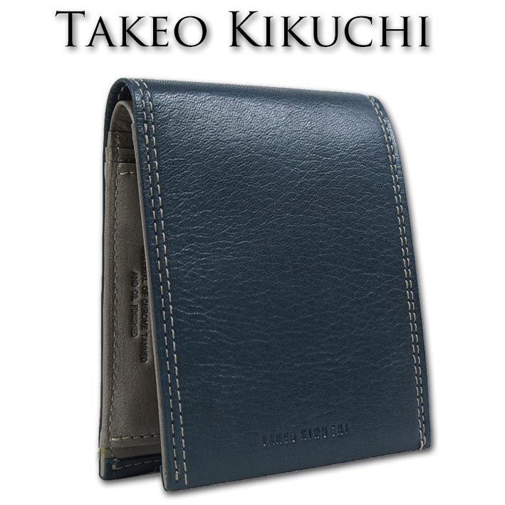 タケオキクチ TAKEO KIKUCHI 牛革 二つ折り財布 メンズ ネイビー