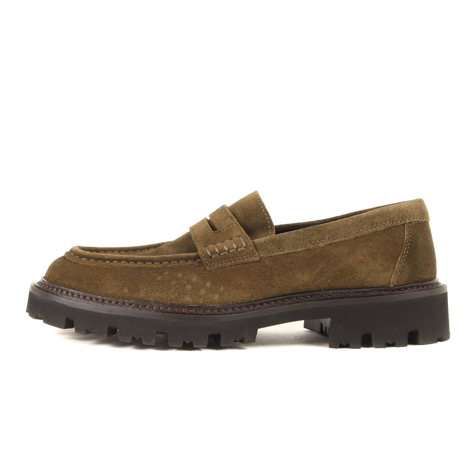 ショップ HUGO BOSS ヒューゴボス サイズ:40(25cm相当) / 近年モデル タンクソール スウェード コイン ローファー (Suede  loafers with penny trim) / カーキ / シューズ 靴【メンズ】【】 BOSS（HUGO BOSS） ローファー  スエードローファー ペニートリム