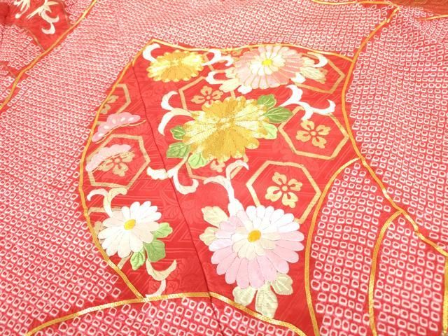 平和屋着物□豪華振袖 駒刺繍 絞り 亀甲草花文 金彩 仮絵羽 逸品