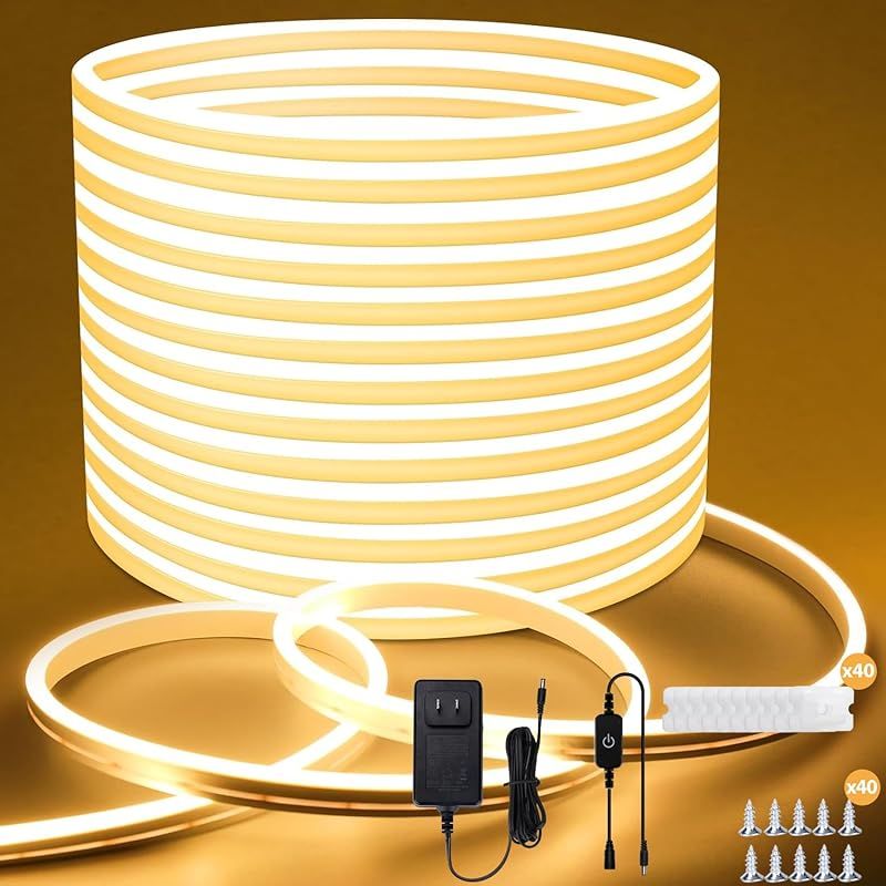 Lamomo LEDテープライト10M 防水 高輝度 テープライト LED 調光 折り曲げ自在 切断 長持ち 24V 電球色 ネオンライト LEDチューブ 間接照明 室内|屋外|駐車場|店舗|DIY|装飾用 電源 調光器付き 0