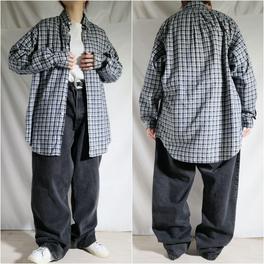 90s ラルフローレンBLAKE BD チェックシャツ 刺繍ロゴ 古着2971