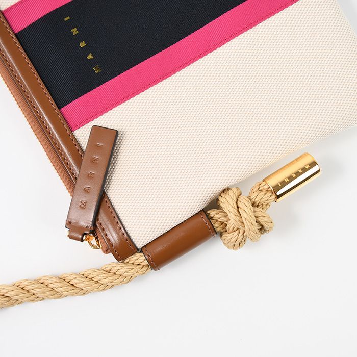 MARNI ショルダーバッグ キャンバス×レザー PHMO0011U5 P6458 MARNI マルニ バッグ ストライプ キャンバスショルダーバッグ