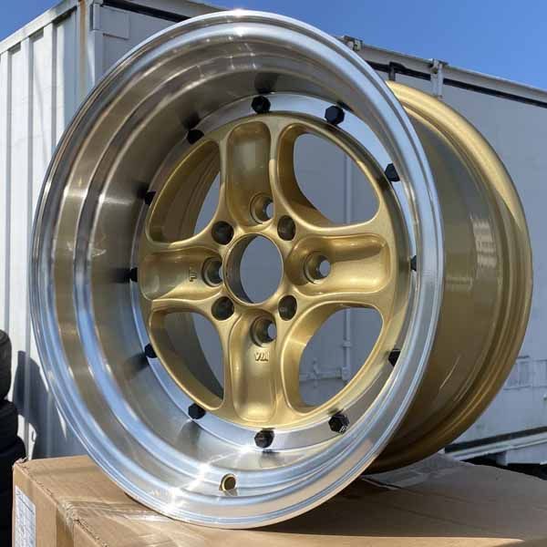 15インチ 数量 商品 ホイール4本セット 15×8J ±0 PCD 100 114.3 4穴 深リム 4本スポーク 旧車 スポーツカー ドリ車 ローダウン など カスタムサイズ ゴールド 金 ブラックビス