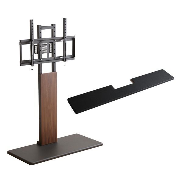 最大100インチ対応 頑丈テレビスタンド サウンドバー棚板 セット 本体ウオールナット 棚板ブラック 組立品 代引不可