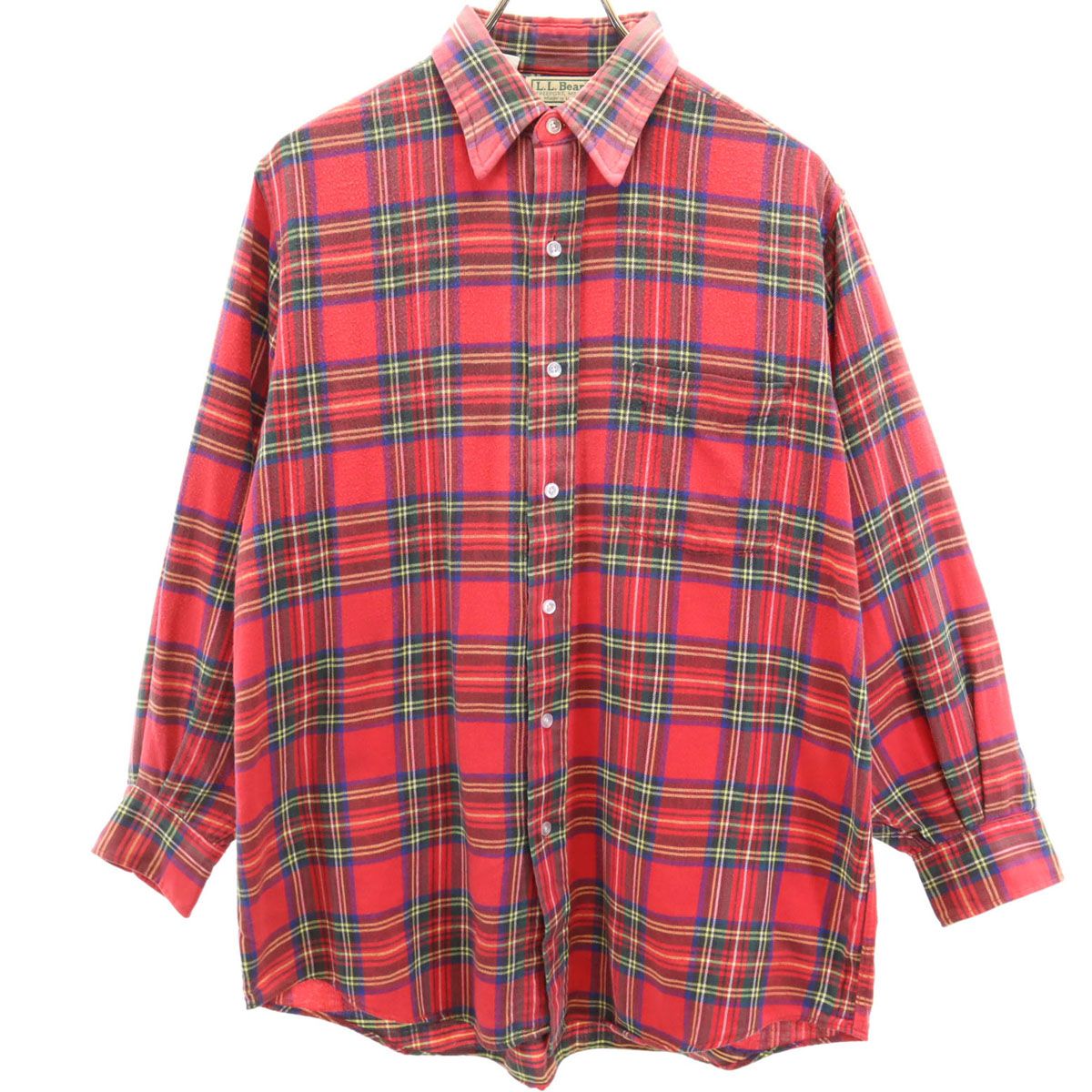 L.L.Bean エルエルビーン 80s ヴィンテージ USA製 チェック柄 長袖 ネルシャツ コットンシャツ M レッド メンズ 古着