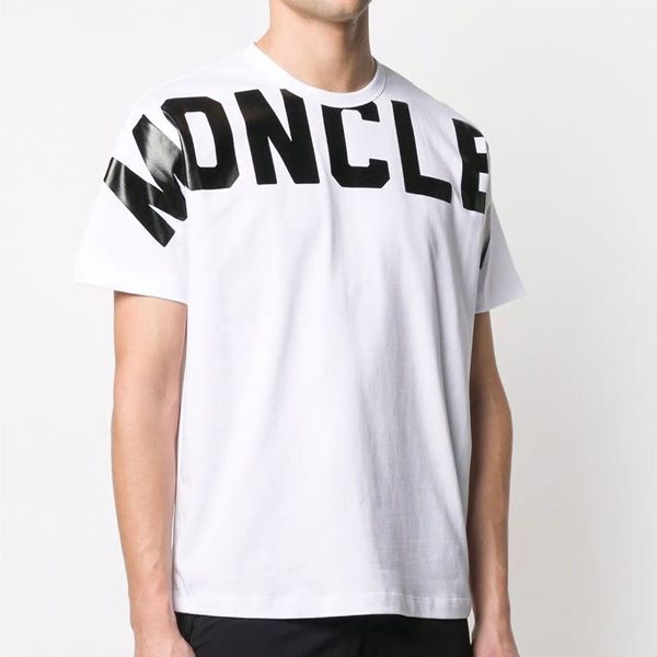 60 MONCLER ホワイト ロゴレタリング 半袖 Tシャツ L