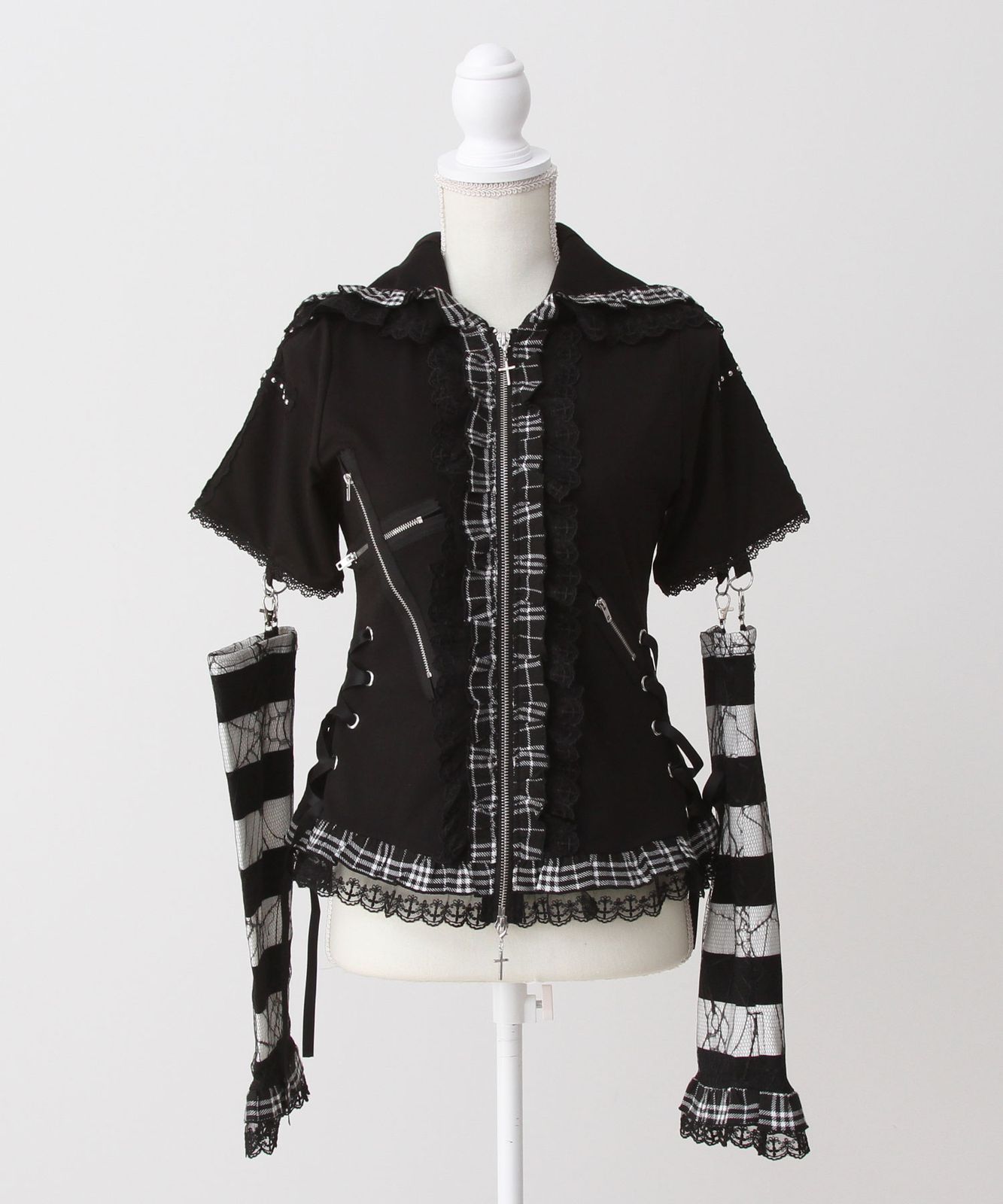 夢展望公式 猫耳パンクショートトップス ブラック×ホワイト 他 別ページ有 dearmylove カットソートップス カットソートップス Ｔシャツ 長袖 535510-01