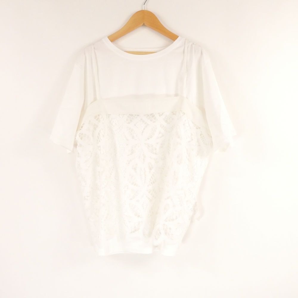 23区 エンブロイダリージャージー レースキャミソール付きカットソー アンサンブル 46 15G 綿他 半袖 レディース AO3166A33