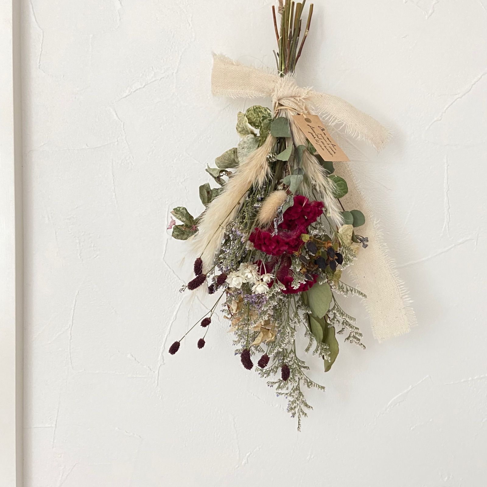 2.秋色スワッグ ドライフラワー 秋色スワッグ ワインレッドケイトウ パンパスグラス 31cm