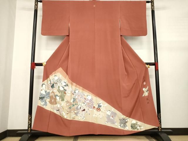 平和屋着物●友禅作家の巨匠 浅井青仁 色留袖 童子 金彩 正絹 AABA9473ck