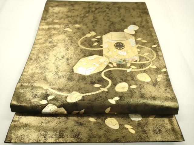 平和屋着物▽金彩友禅作家 金彩の魔術師 堀省平 金煌織 太鼓柄袋帯 貝  