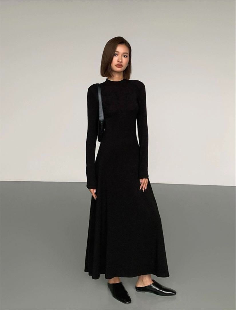 長袖ニットロングワンピース デートや女子会に最適