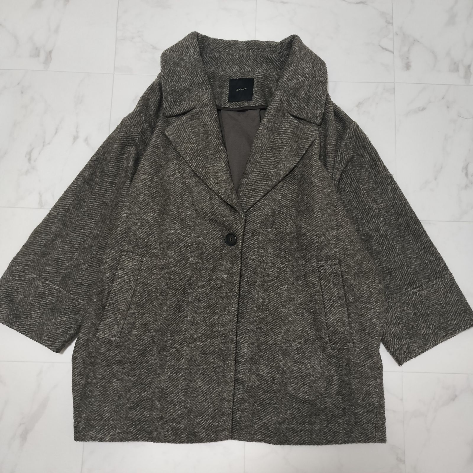Spick and Span スピックアンドスパン Wスライバー ヘリンボーン柄 ミドルコート オーバーサイズ ブラウン系 茶 36 S M