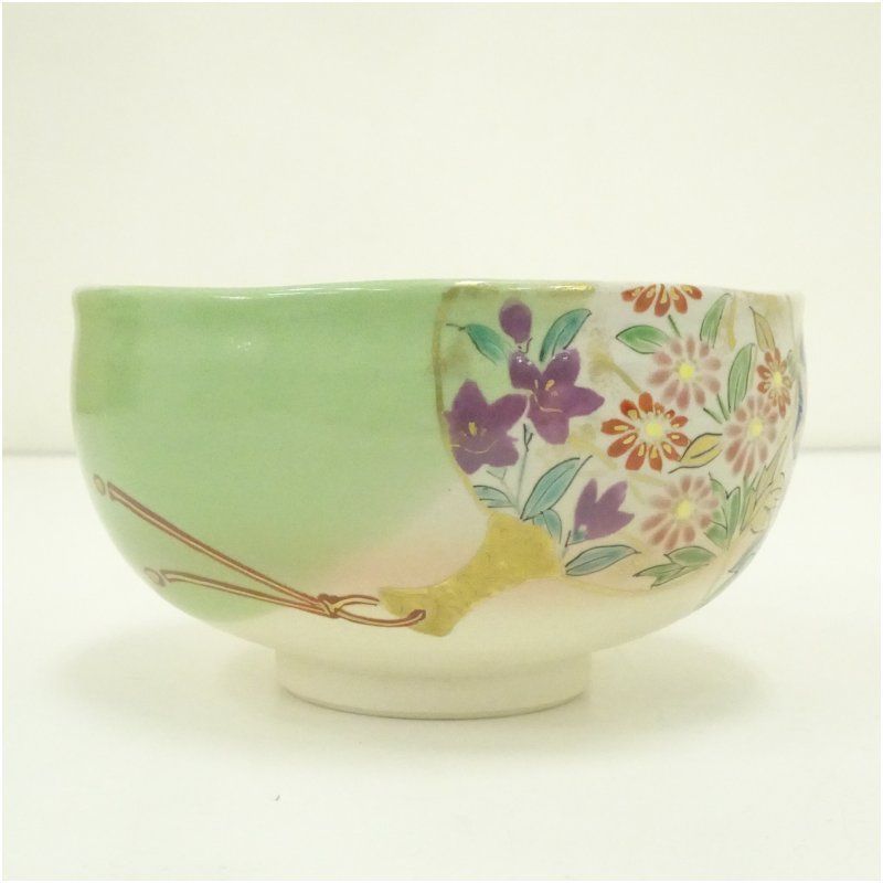 京焼 壱休窯造 仁清掛分団扇茶碗（共箱） 茶道 ショップ 抹茶 おしゃれ