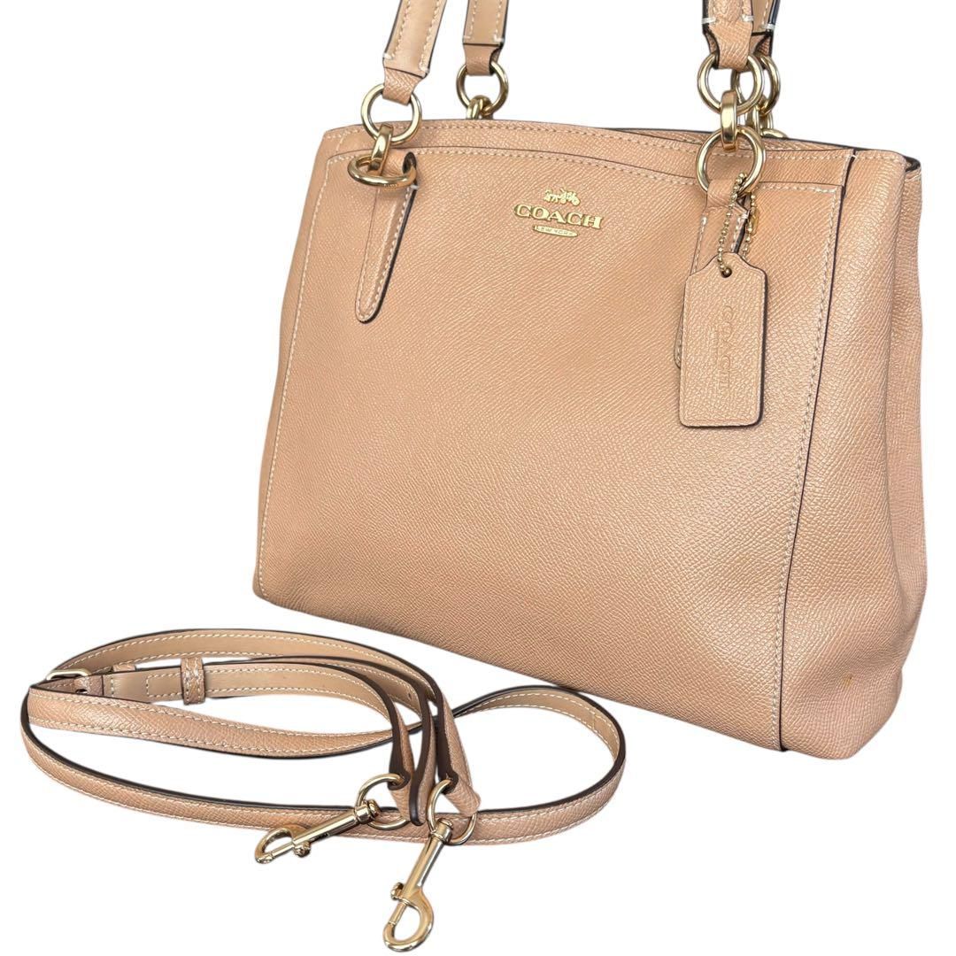 コーチ COACH 2way ハンドバッグ ショルダーバッグ レザー F13683 ラメ 斜め掛け 肩掛け ロゴ金具 チェーン ベージュ