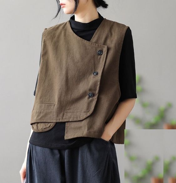 ベスト レディース 綿 麻 Vネック 袖なし 前開き ノースリーブ ゆったり シンプル おしゃれ 春夏 秋 女性 日常 可愛い 上着 プルオーバ 原宿系 ファッション 服 普段着 日常