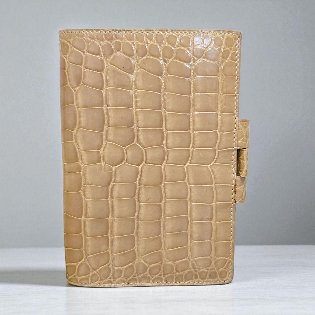 エルメス アジェンダカバーGM アリゲーター 手帳カバー ベージュ クロコダイル シャイニー加工