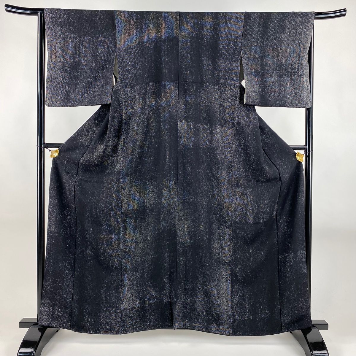 小紋 身丈160cm 裄丈65cm M 袷 縞 黒 正絹 名品