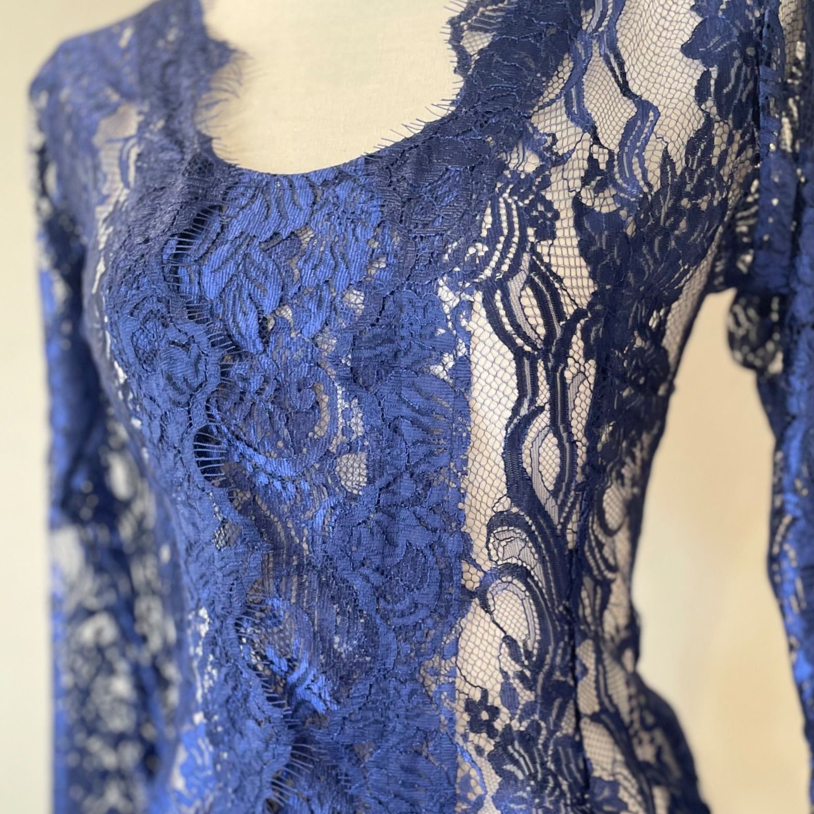 Kebaya メタリック クバヤ 青 レーストップス インドネシア 民族衣装