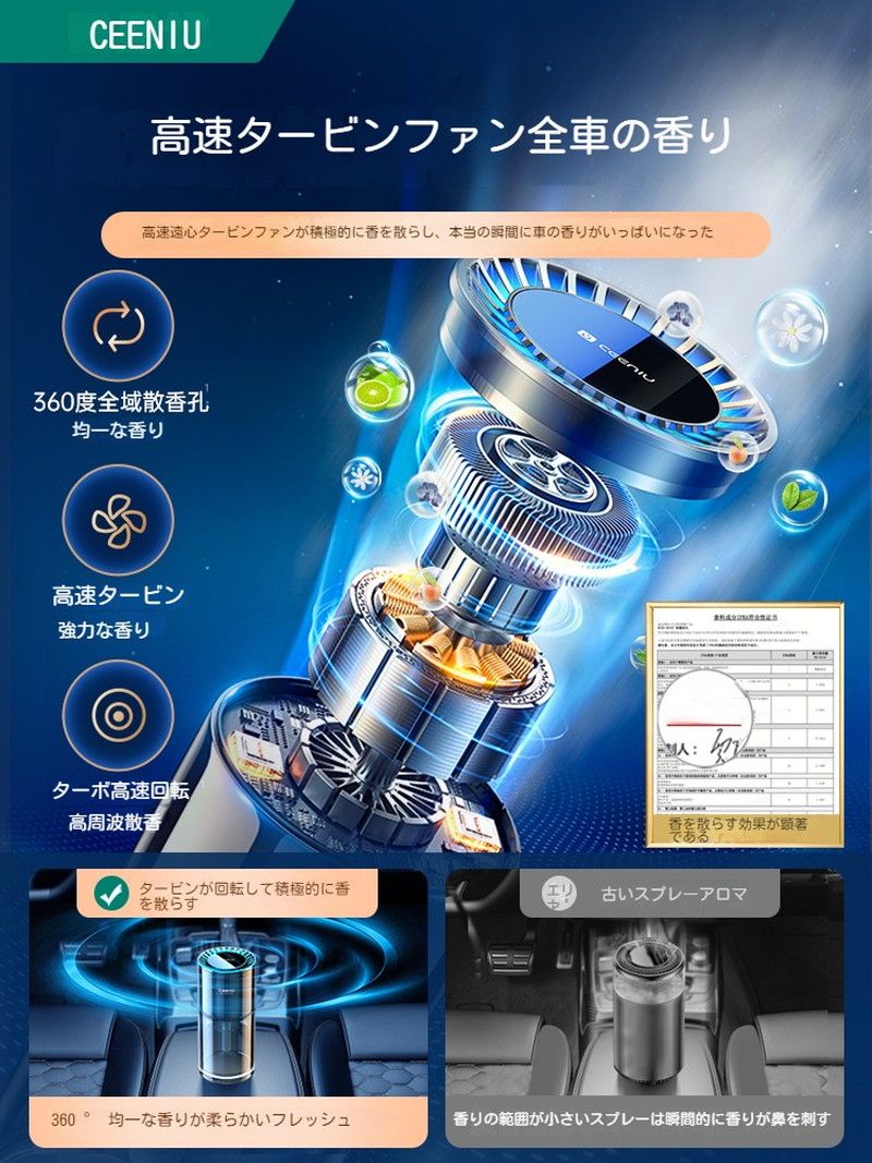 CEENIU 車 芳香剤 車 消臭 アロマディフューザー 135ml大容量 約6ヶ月分 アンビエントライト 自動ON|OFF シーニュー CF3 プレゼント
