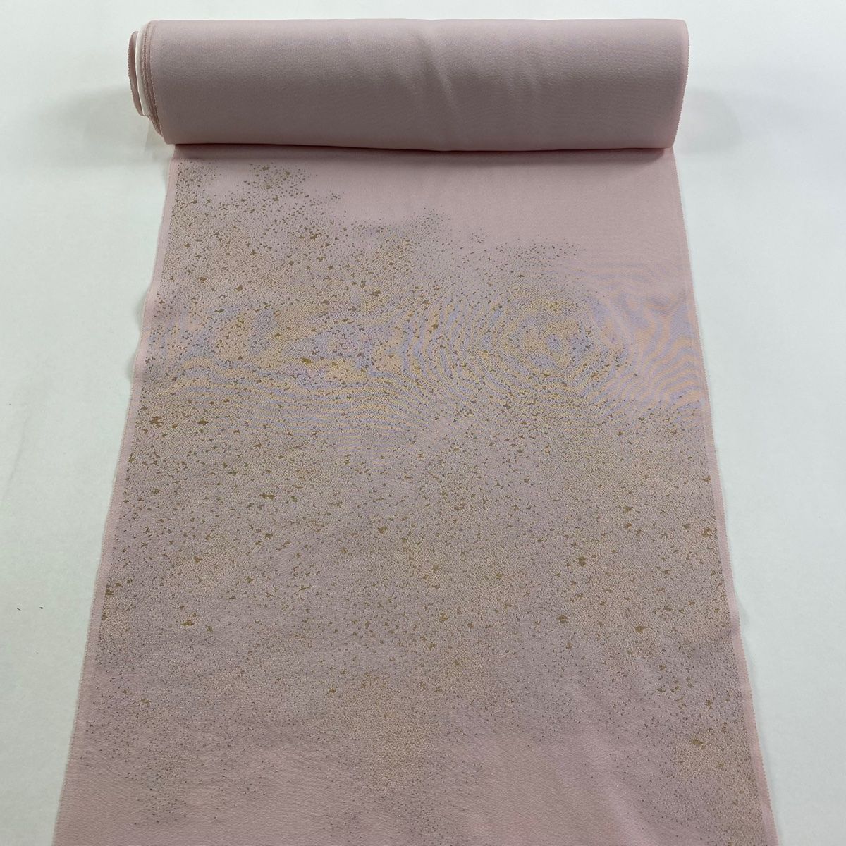 反物 秀品 付下げ 幾何学模様 金糸 薄ピンク 正絹