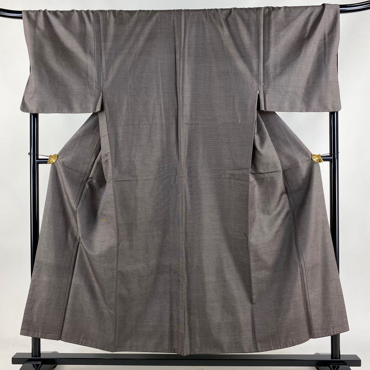 男着物 身丈152.5cm 裄丈72cm L 袷 アンサンブル紬 亀甲絣 焦茶色 正絹 秀品