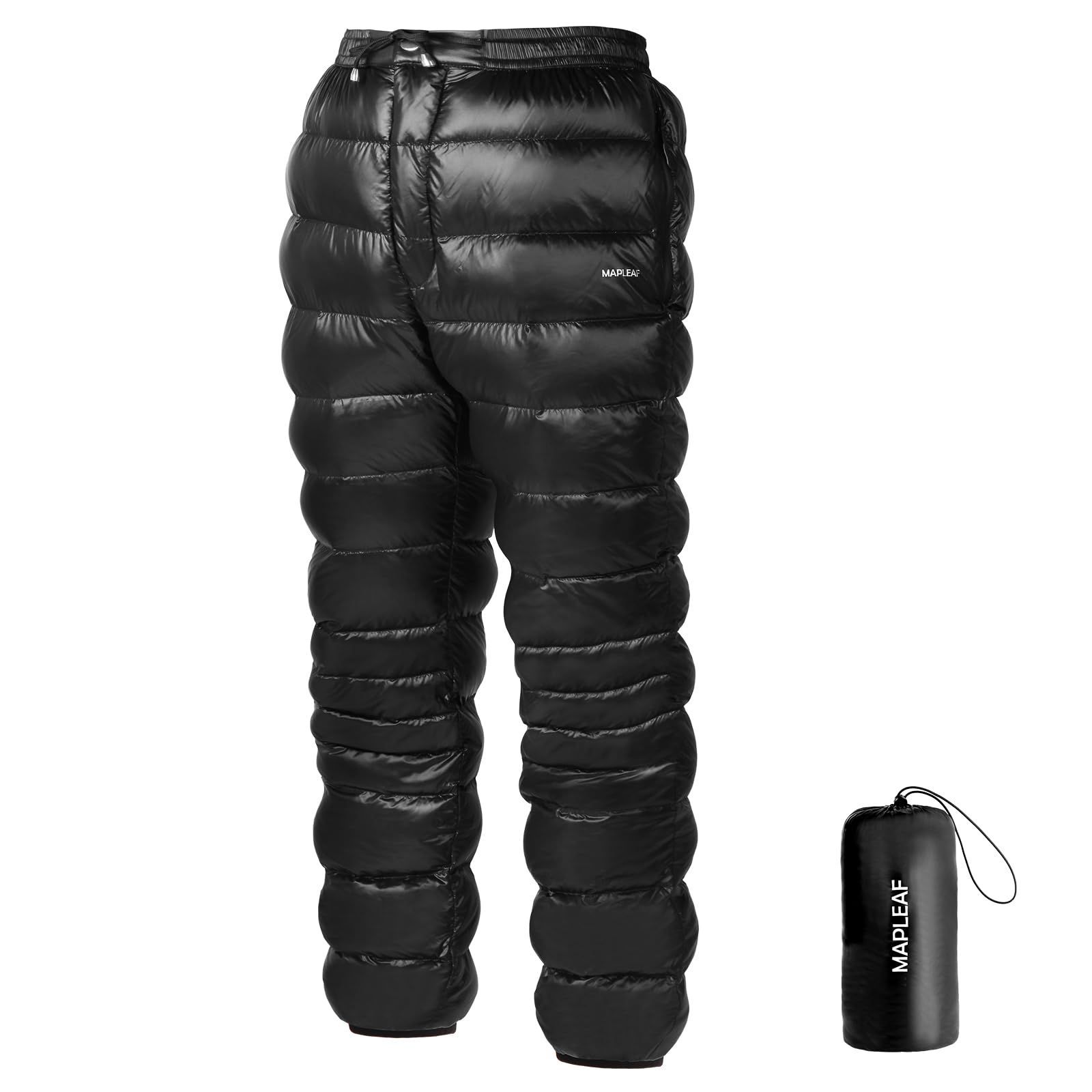 Size M_Color ブラック ポケット付 Mapleaf ダウンパンツ 防寒 メンズ レディース 冬登山 超軽量 800FP ボトムス 前開き 暖パンツ 冬服 スキー ゴルフ アウトドア用 作業用 コンパクト 撥水 防風 保温 5℃～-15℃ 肌触