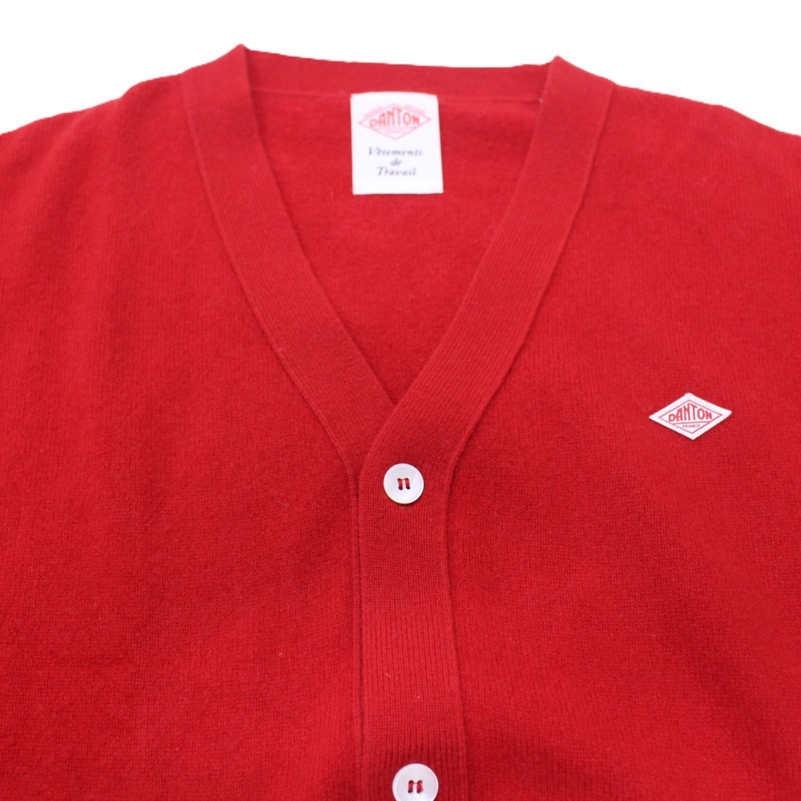 DANTON ダントン ラムズ ウール Vネック ニットカーディガン 36 RED/赤