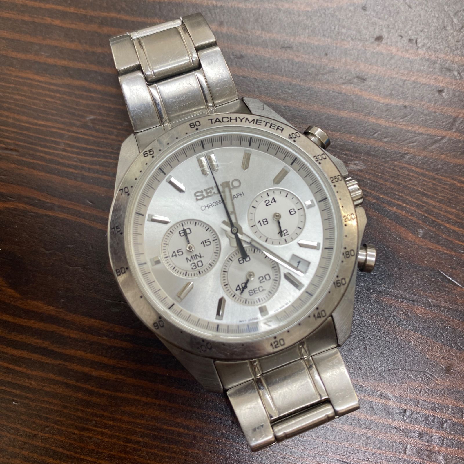 SEIKO セイコー クォーツ腕時計 ステンレス シルバー 8T63-0000 クロノ 