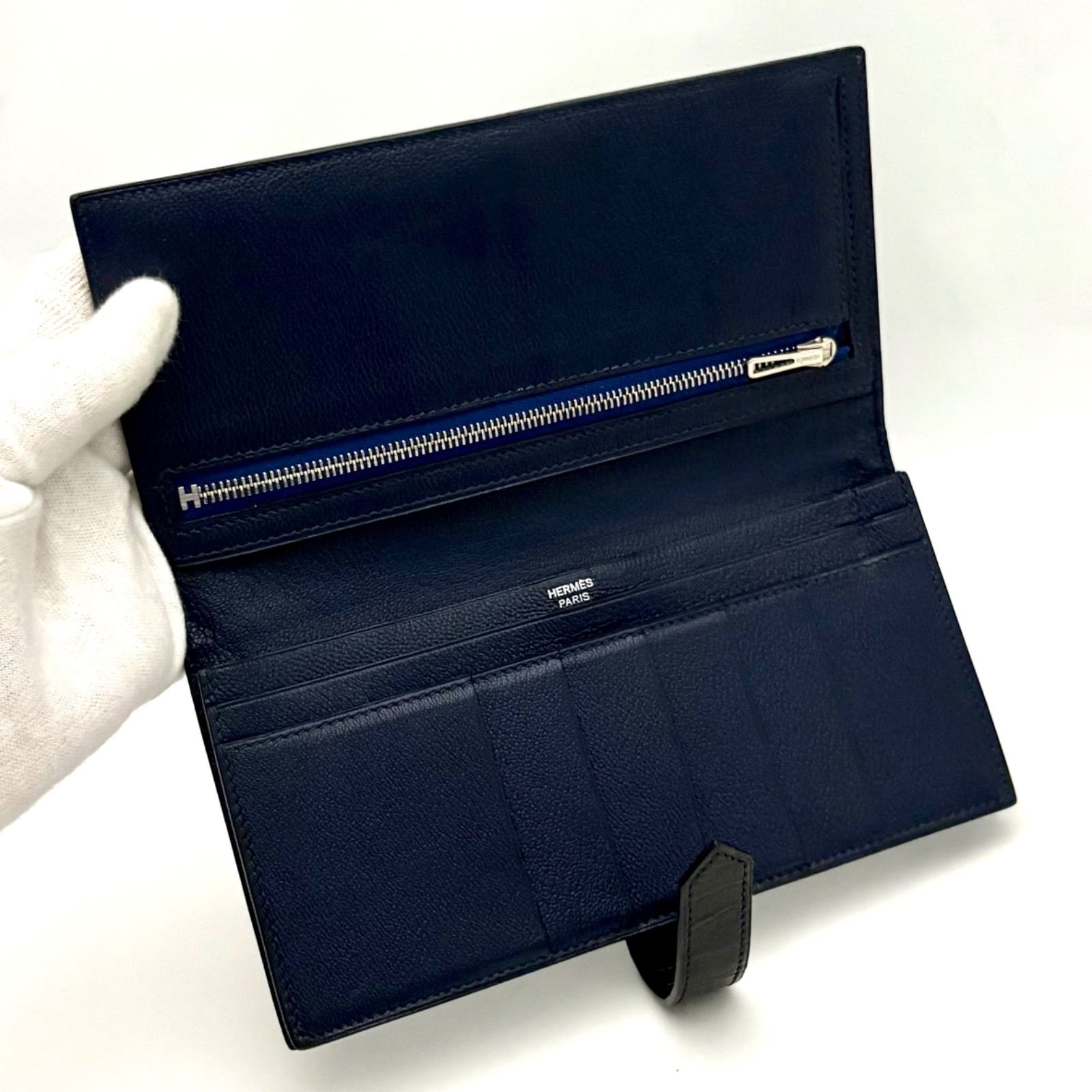 エルメス HERMES べアンスフレ アリゲーター 黒 ブラック 紺