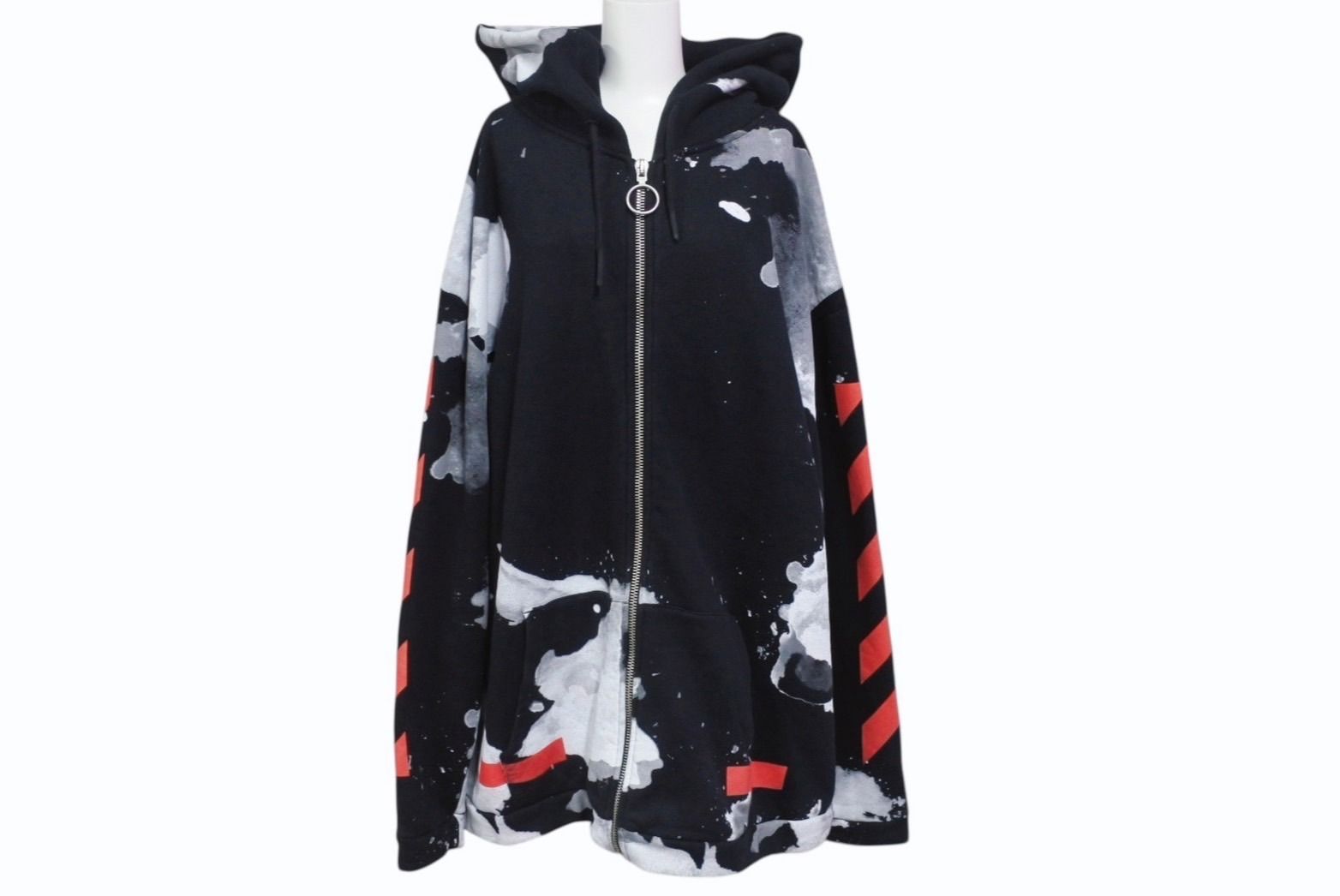 【新品タグ付き】Priority リバーシブルエコムートンパーカー オフホワイト OFF-WHITE オフホワイト リキッド ペイント ジップアップ