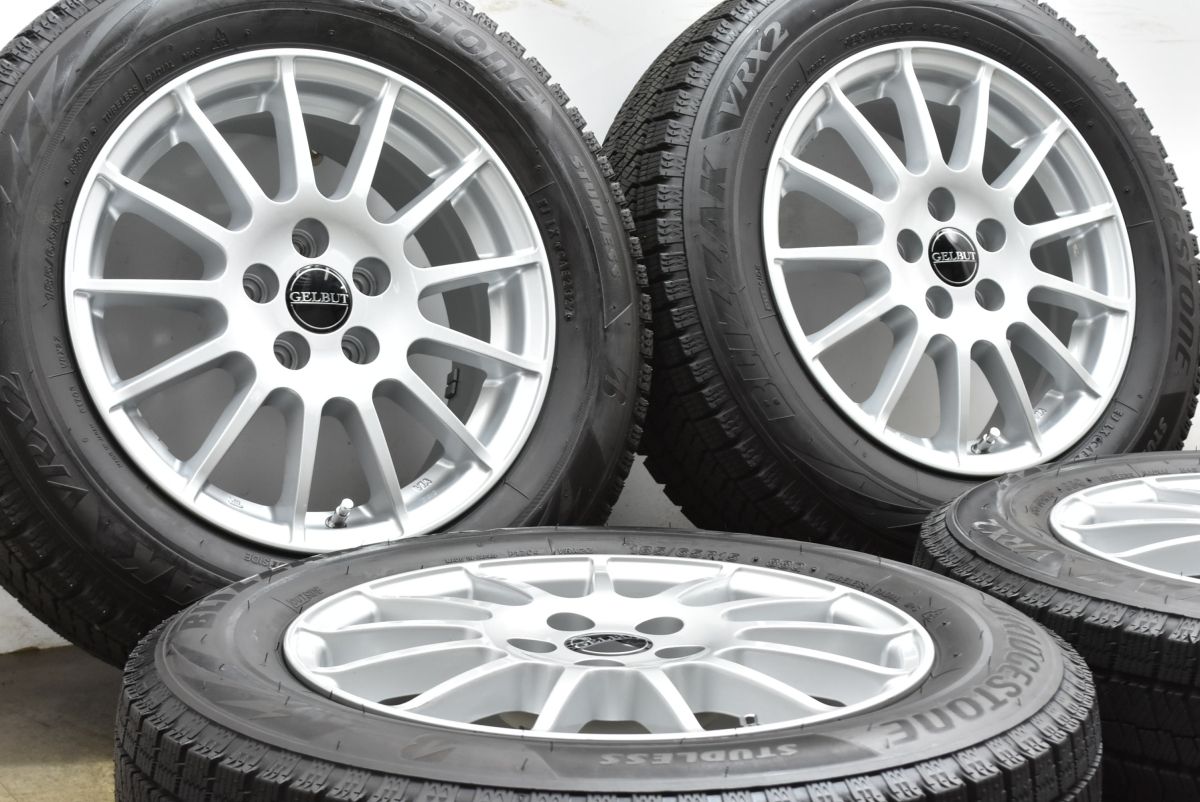 超バリ溝 GELBUT 15in 6 38 PCD100 ブリヂストン ブリザック VRX2 185|65R15 アウディ A1 VW ポロ 交換用に 可 スタッドレス